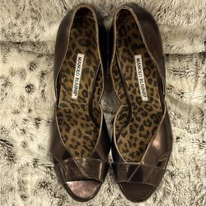 Brown With Leopard Print Innersole Manolo Blahnik Heels Size 38.5